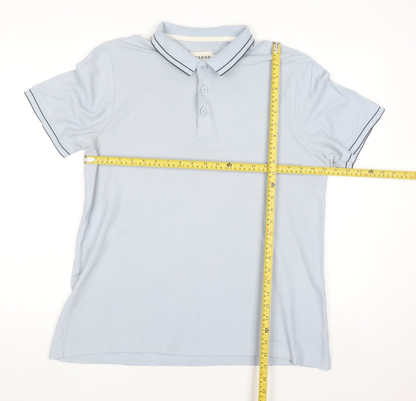 Farah Men's Light Blue Modern Fit Cotton Polo Shirt L