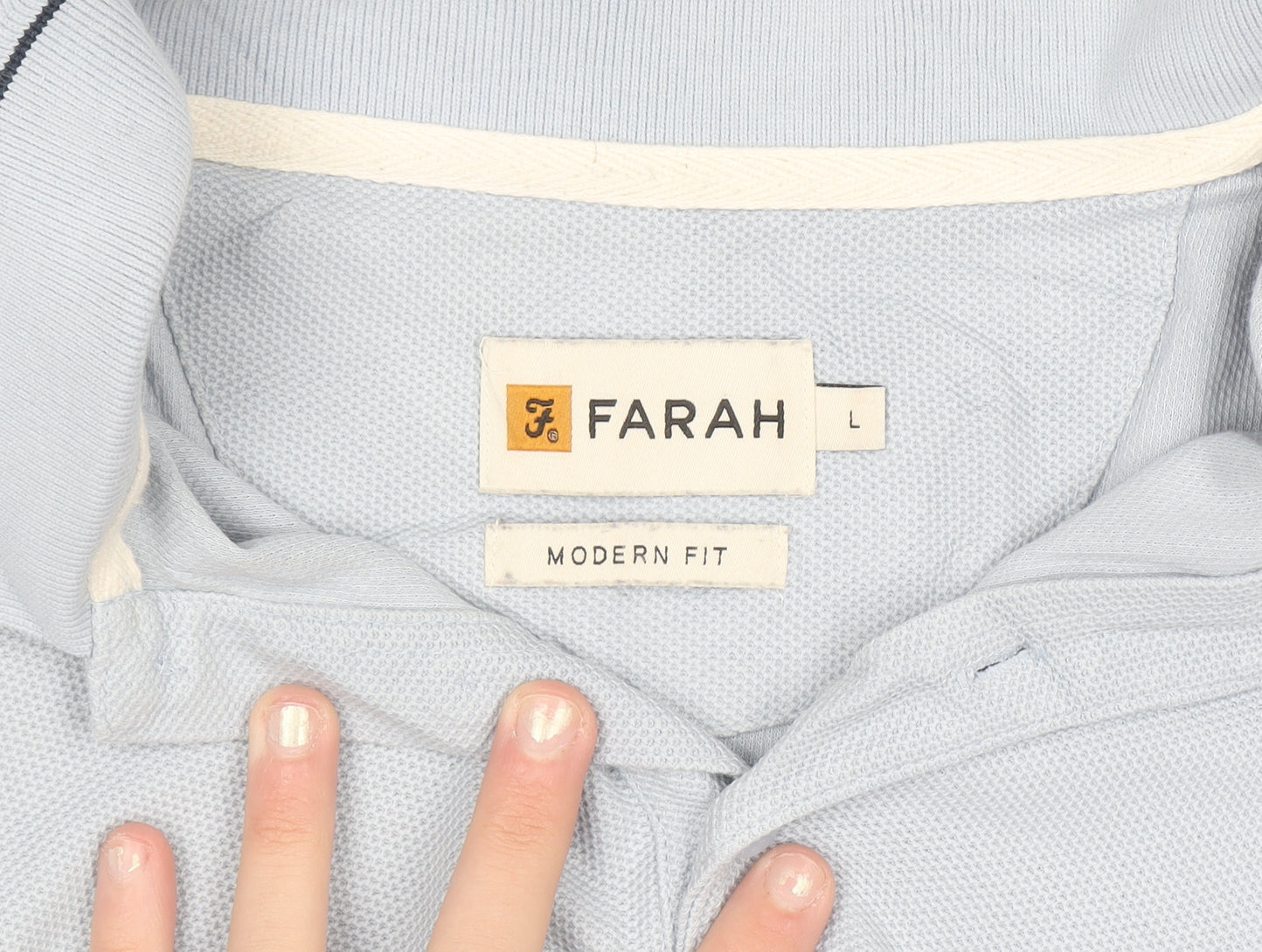 Farah Men's Light Blue Modern Fit Cotton Polo Shirt L