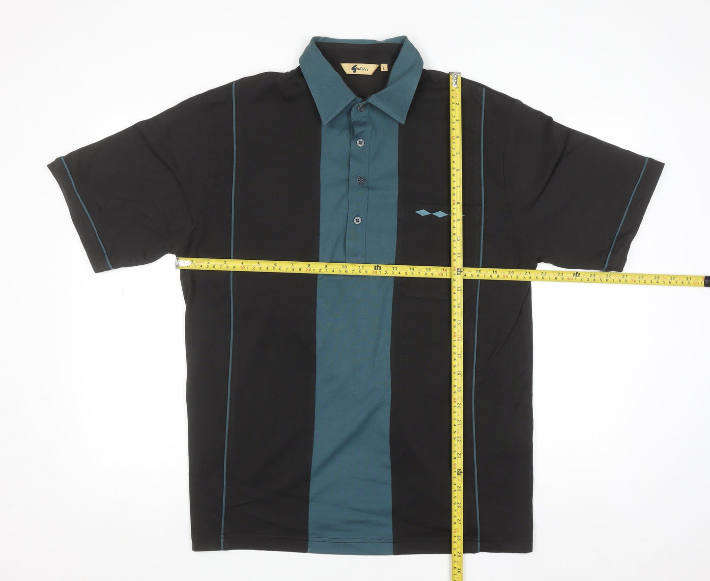Gabicci Mens Black Retro Colourblock Short Sleeve Polo Shirt L