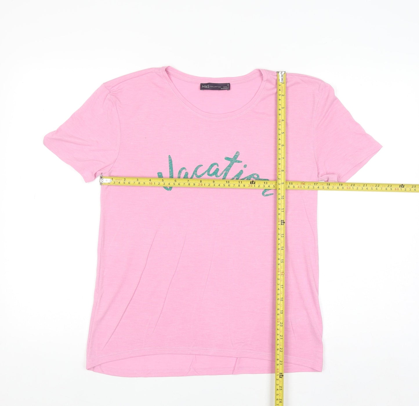 Marks and Spencer Women’s Pink Glitter Vacation T-Shirt Size 6
