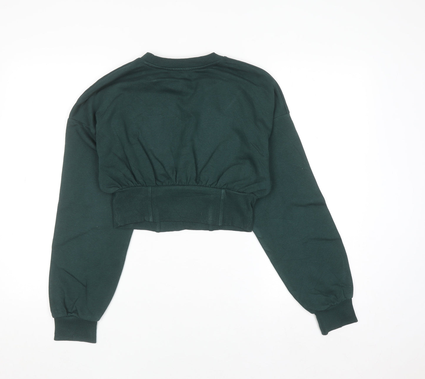 Bershka Women Dark Green Cropped Pullover Sweatshirt Size S