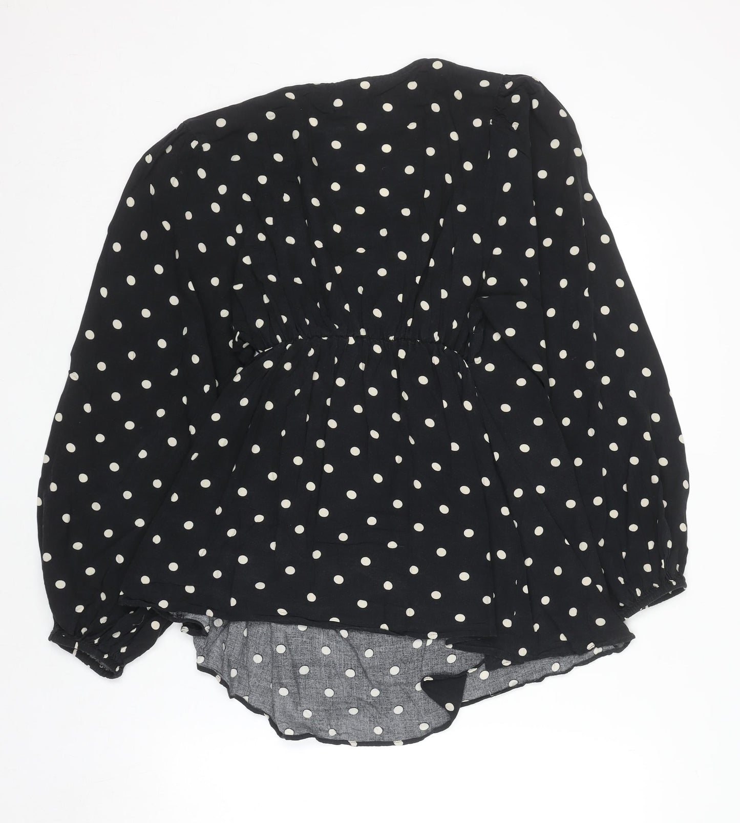 H&M Women’s Black Polka Dot Wrap Blouse Size M Long Sleeve V-Neck