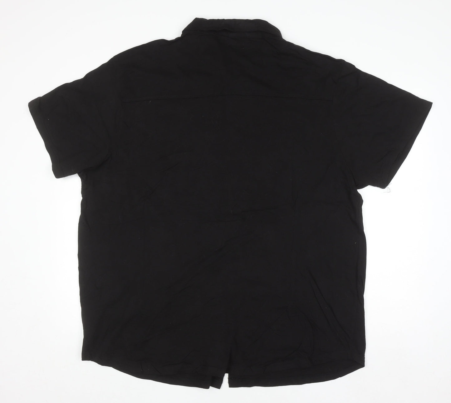 boohooMAN Men's Black Short Sleeve Button-Down Linen Blend Polo Shirt 4XL