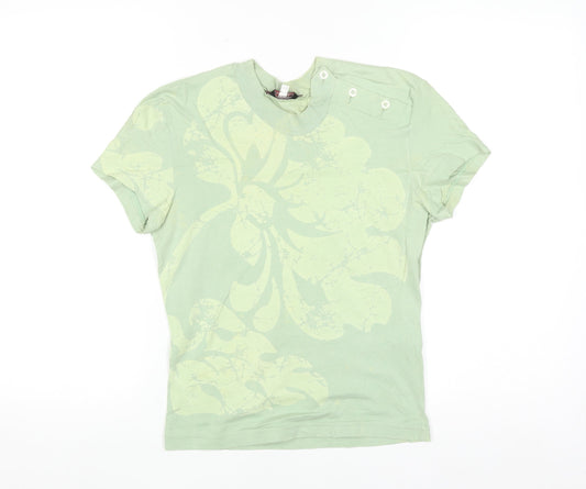 Diesel Women’s Green Floral Cotton Button Shoulder T-Shirt Size S