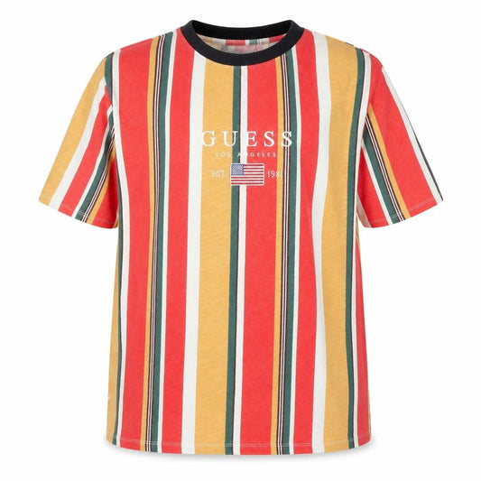 Guess Men's Multicoloured Striped Crew Neck Cotton T-Shirt Size L