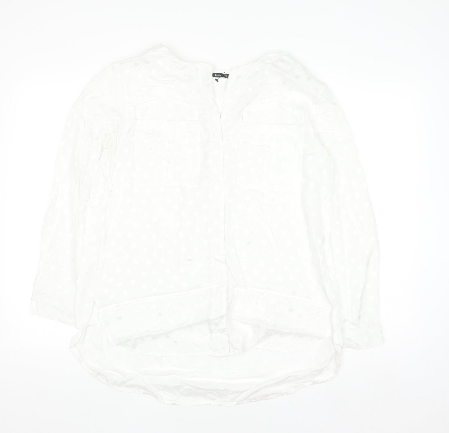 ONLY Women's White Polka Dot Long Sleeve Chiffon Blouse Size 10