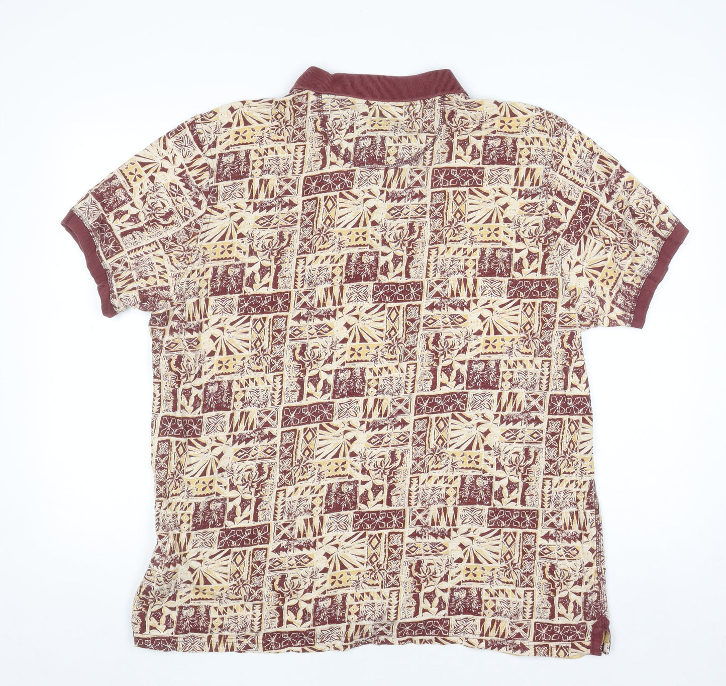 Mantaray Men’s Brown Tropical Print Cotton Polo Shirt Size L