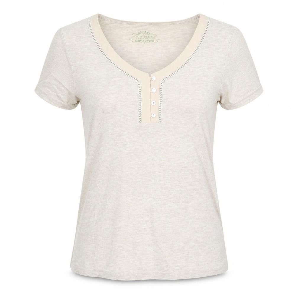Your Sixth Sense Women's Beige Henley Short Sleeve T-Shirt Size S
