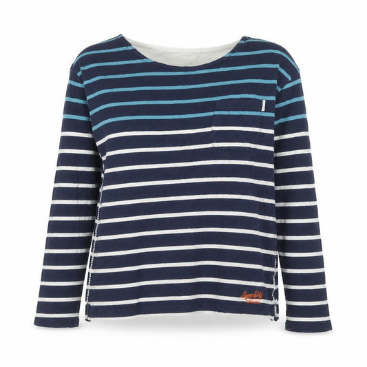 Superdry Women's Blue Striped Long Sleeve Cotton T-Shirt M