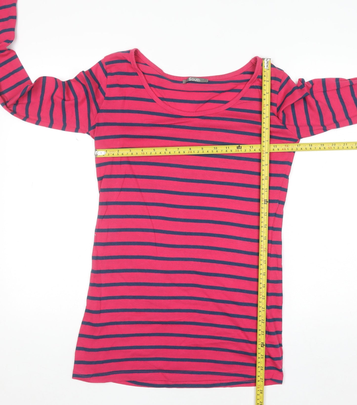 South Women's Pink Striped Long Sleeve Basic T-Shirt Size 12