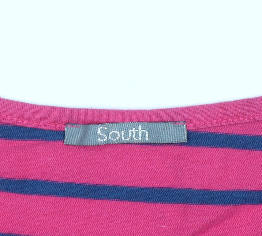 South Women's Pink Striped Long Sleeve Basic T-Shirt Size 12