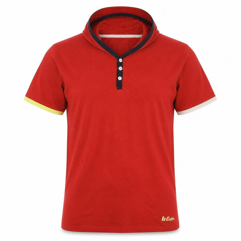 Lee Cooper Men's Red Hooded Henley Short Sleeve Casual Top Size M