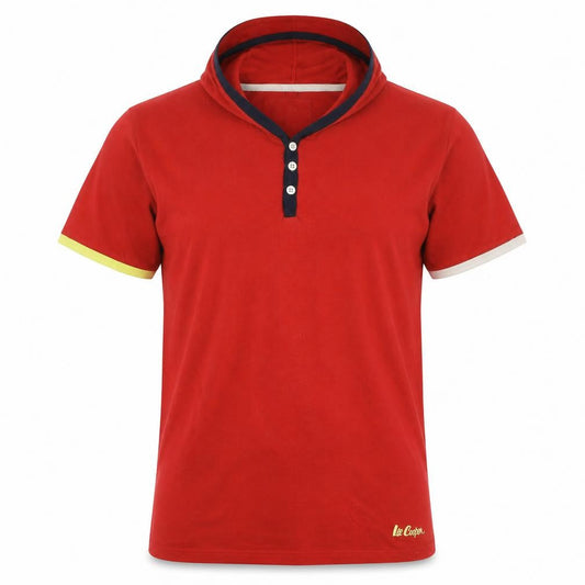 Lee Cooper Men's Red Hooded Henley Short Sleeve Casual Top Size M