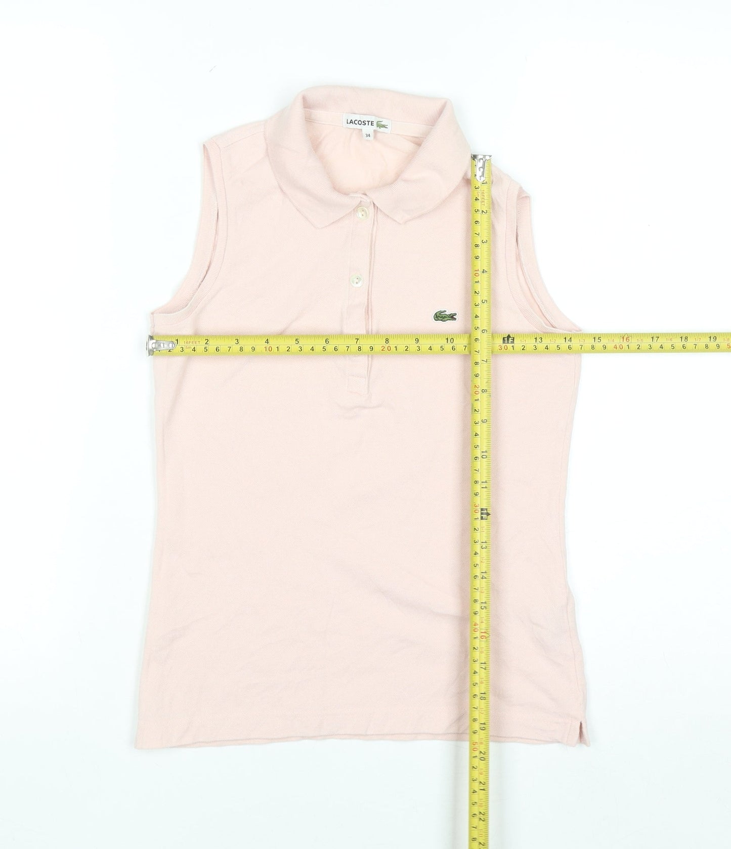 Lacoste Womens Pink Sleeveless Polo Shirt Size 6 Slim Fit Cotton