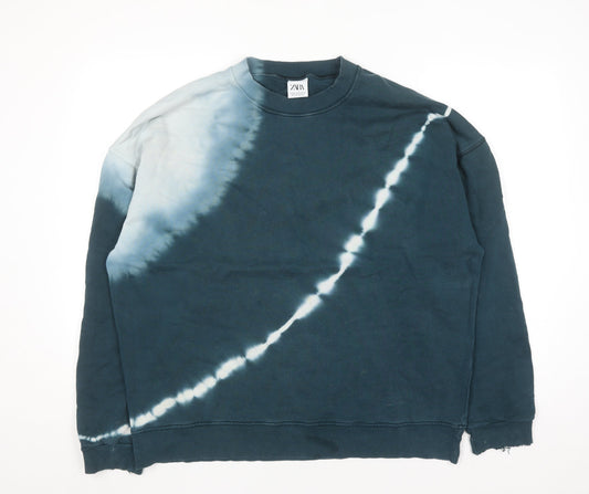 Zara Womens Blue Tie Dye Crew Neck Pullover Sweatshirt XL