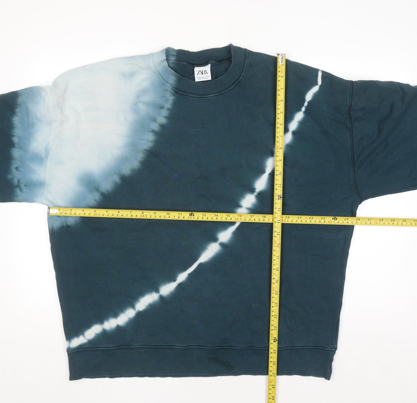 Zara Womens Blue Tie Dye Crew Neck Pullover Sweatshirt XL