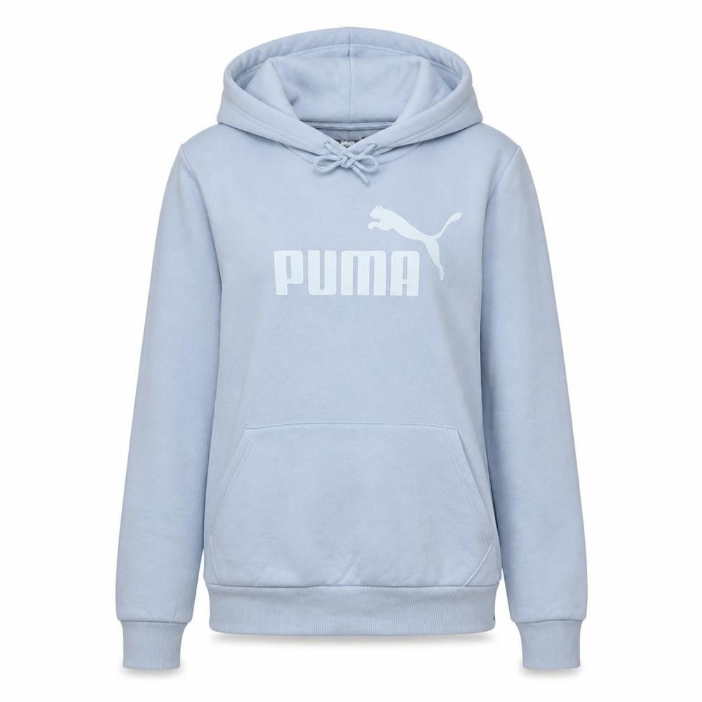 Puma Women Light Blue Pullover Hoodie M Logo Print Cotton Blend