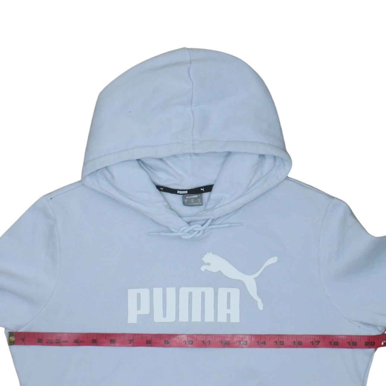 Puma Women Light Blue Pullover Hoodie M Logo Print Cotton Blend