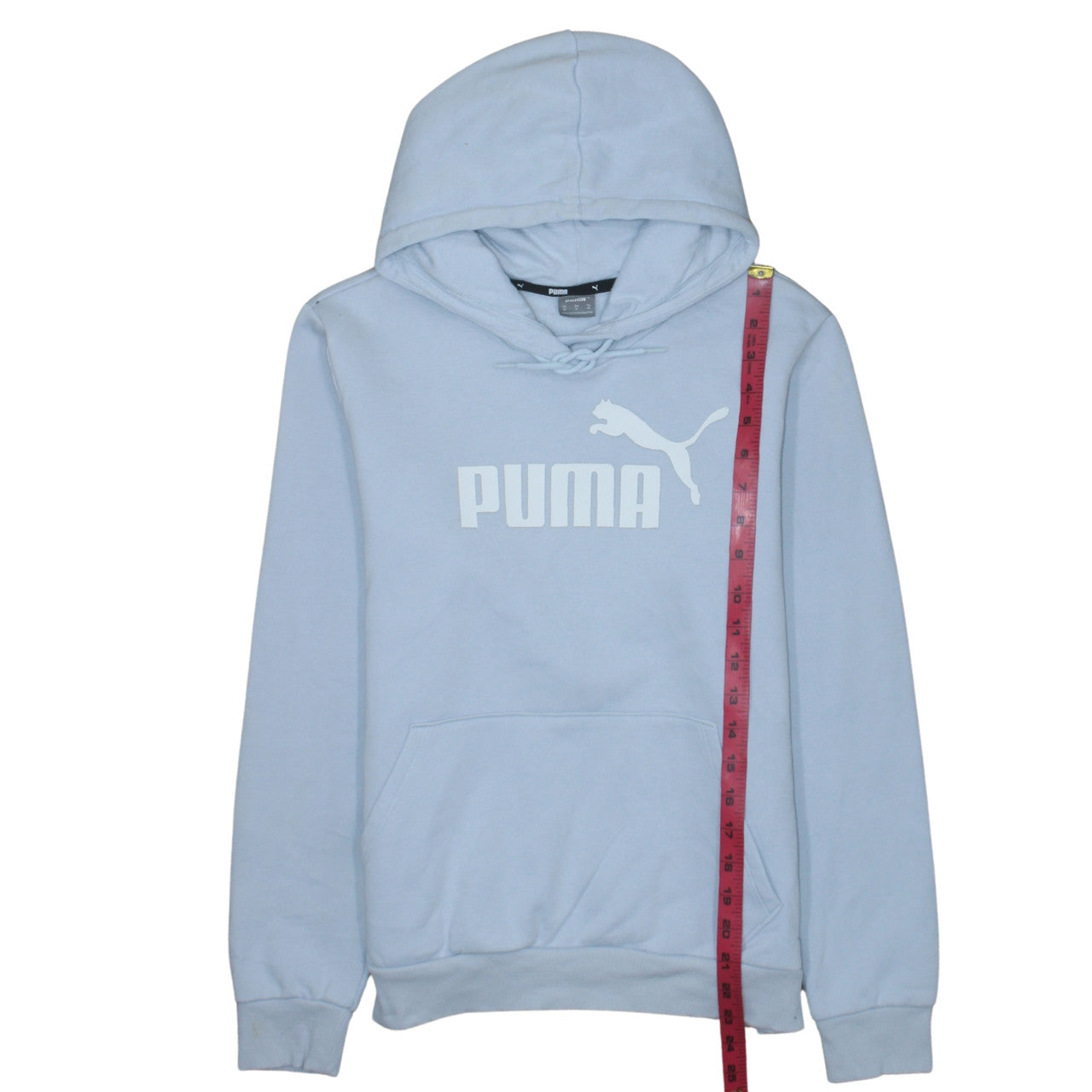 Puma Women Light Blue Pullover Hoodie M Logo Print Cotton Blend