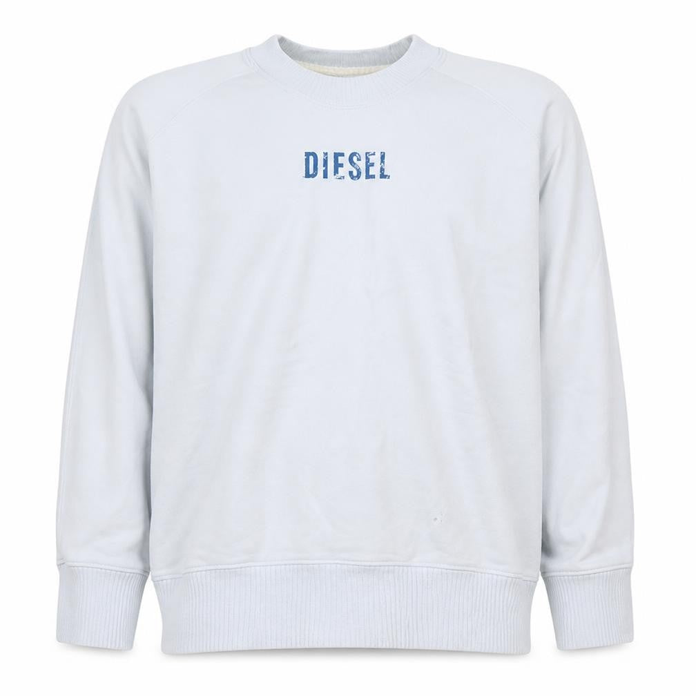 Diesel Men's White Crew Neck Logo Pullover Sweatshirt L