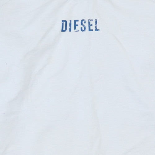 Diesel Men's White Crew Neck Logo Pullover Sweatshirt L