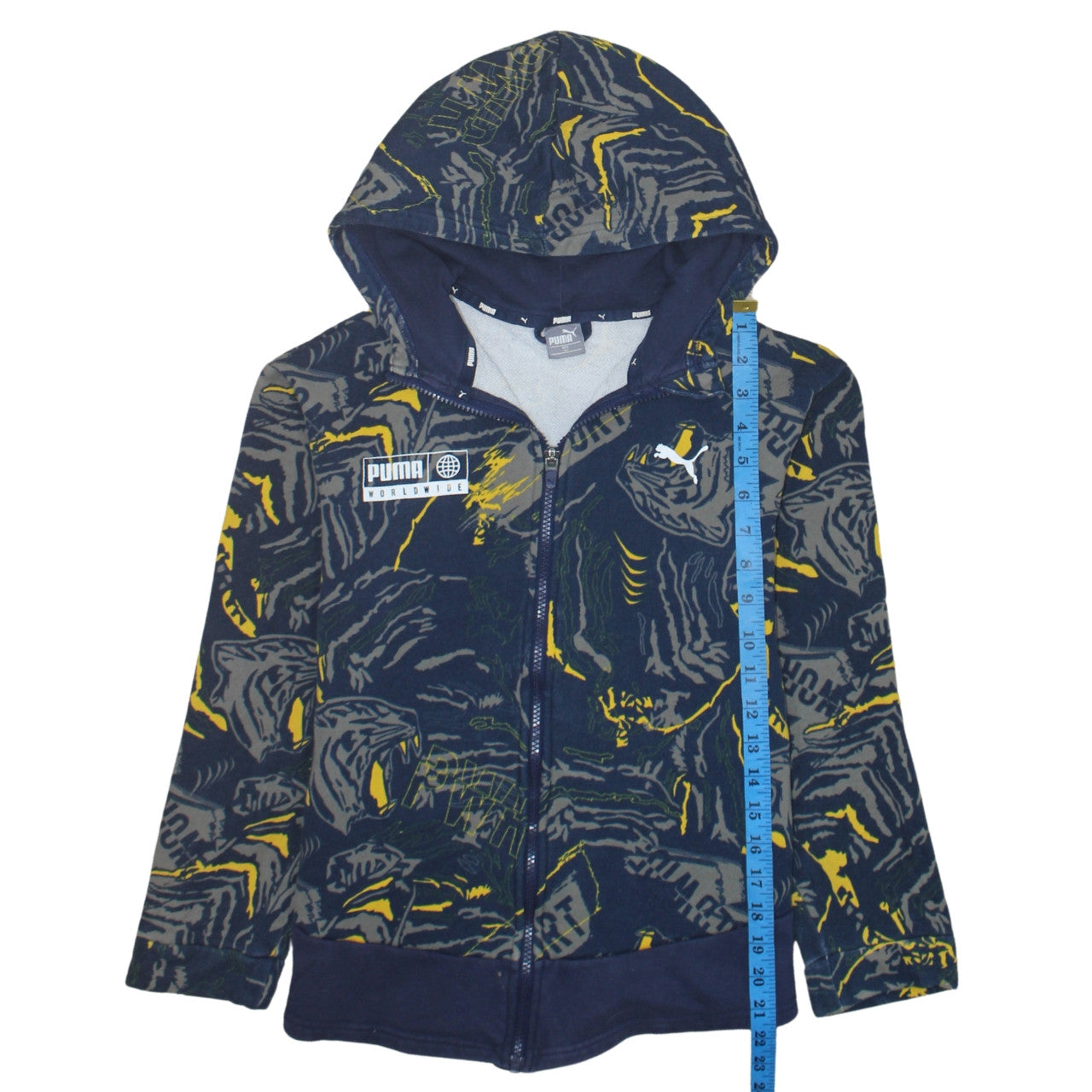 Puma Boys Blue Grey Full Zip Hoodie Size 12-13 Years Graphic Print