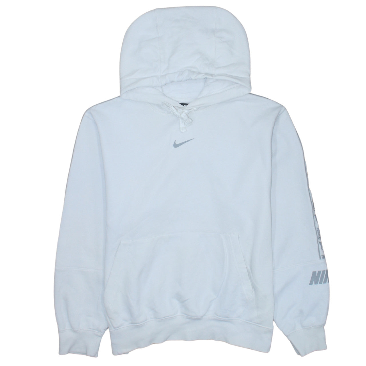 Nike Men White Pullover Hoodie S Sports Logo Fleece Sweatshirt