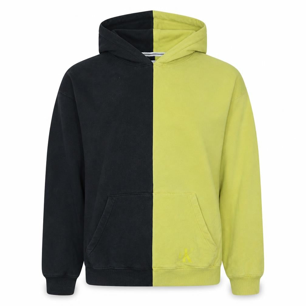 Calvin Klein Jeans Womens Black & Yellow Pullover Hoodie M Cotton Colourblock
