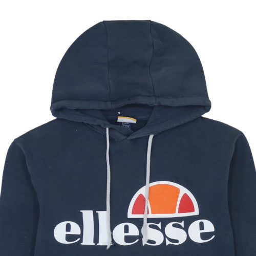 Ellesse Mens Blue Pullover Hoodie Small Logo Graphic Fleece