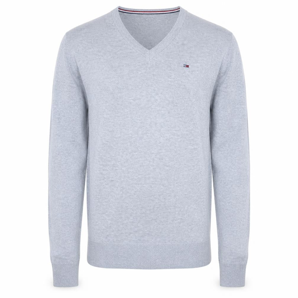 Tommy Hilfiger Men’s Grey V-Neck Cotton Jumper Size S