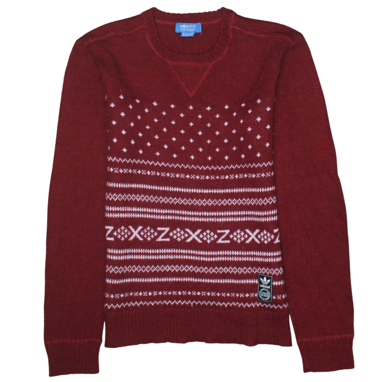 Adidas Women Burgundy Fair Isle Knit Jumper Size L Winter Casual