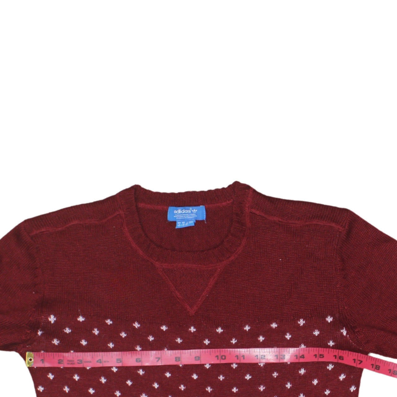 Adidas Women Burgundy Fair Isle Knit Jumper Size L Winter Casual