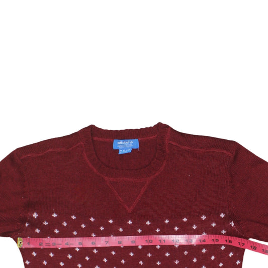 Adidas Women Burgundy Fair Isle Knit Jumper Size L Winter Casual