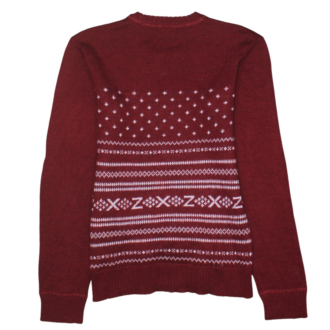 Adidas Women Burgundy Fair Isle Knit Jumper Size L Winter Casual