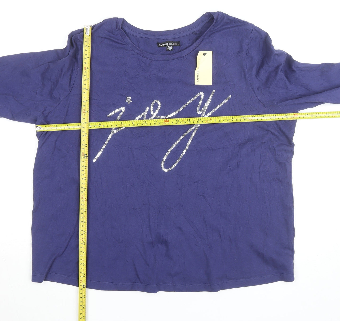 Capsule Women Blue 3/4 Sleeve Sequin Joy Cotton T-Shirt Size 22