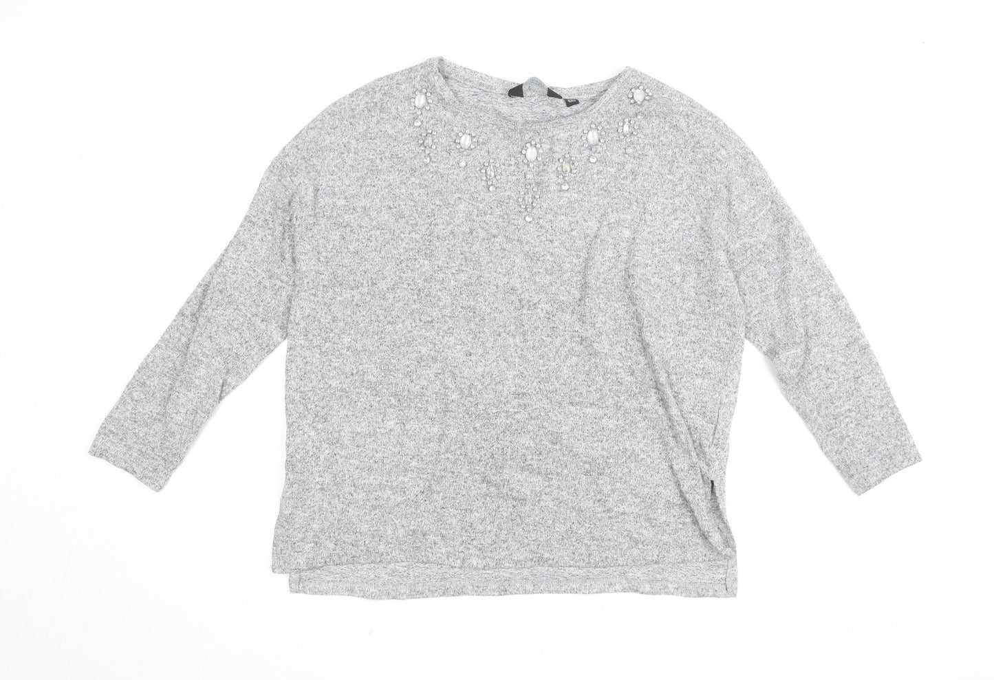 Dorothy Perkins Women’s Grey Beaded Knit Blouse Size 10