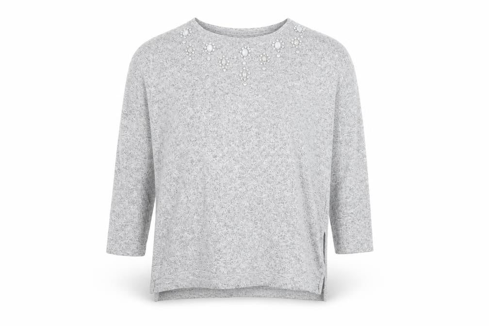 Dorothy Perkins Women’s Grey Beaded Knit Blouse Size 10