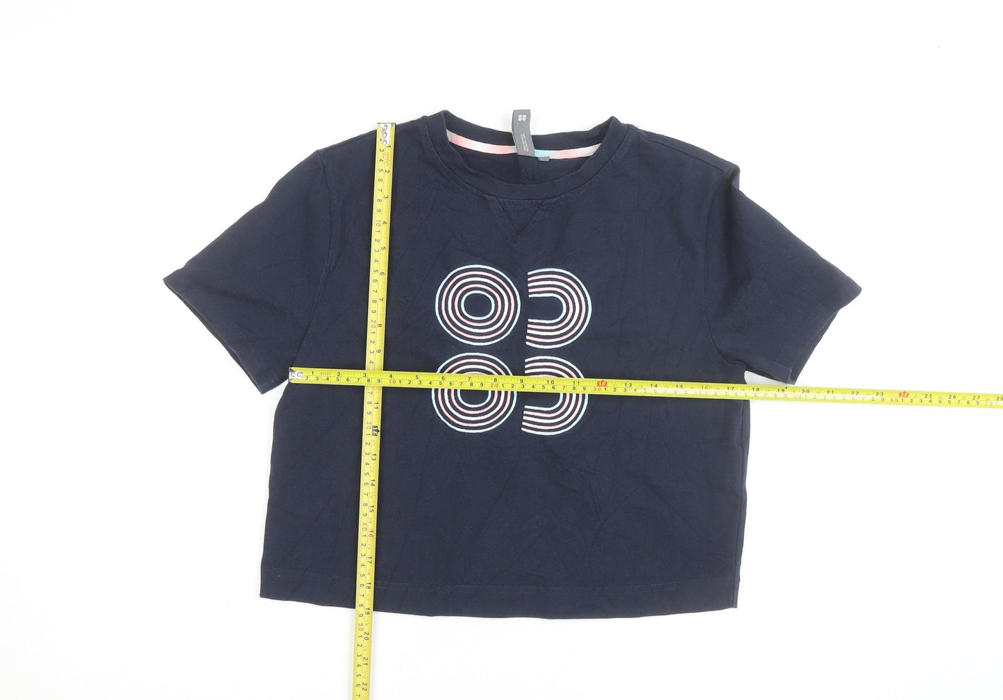 Sweaty Betty Womens Blue XS Cropped Geometric Cotton T-Shirt