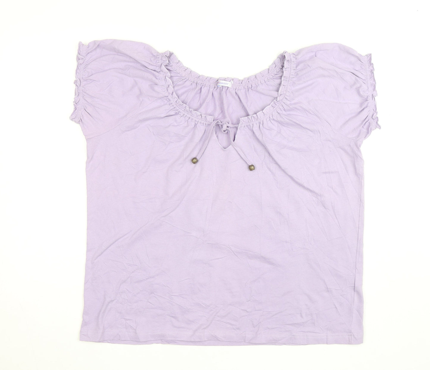 Damart Women’s Purple Cotton Short Sleeve Ruffle Blouse Size M