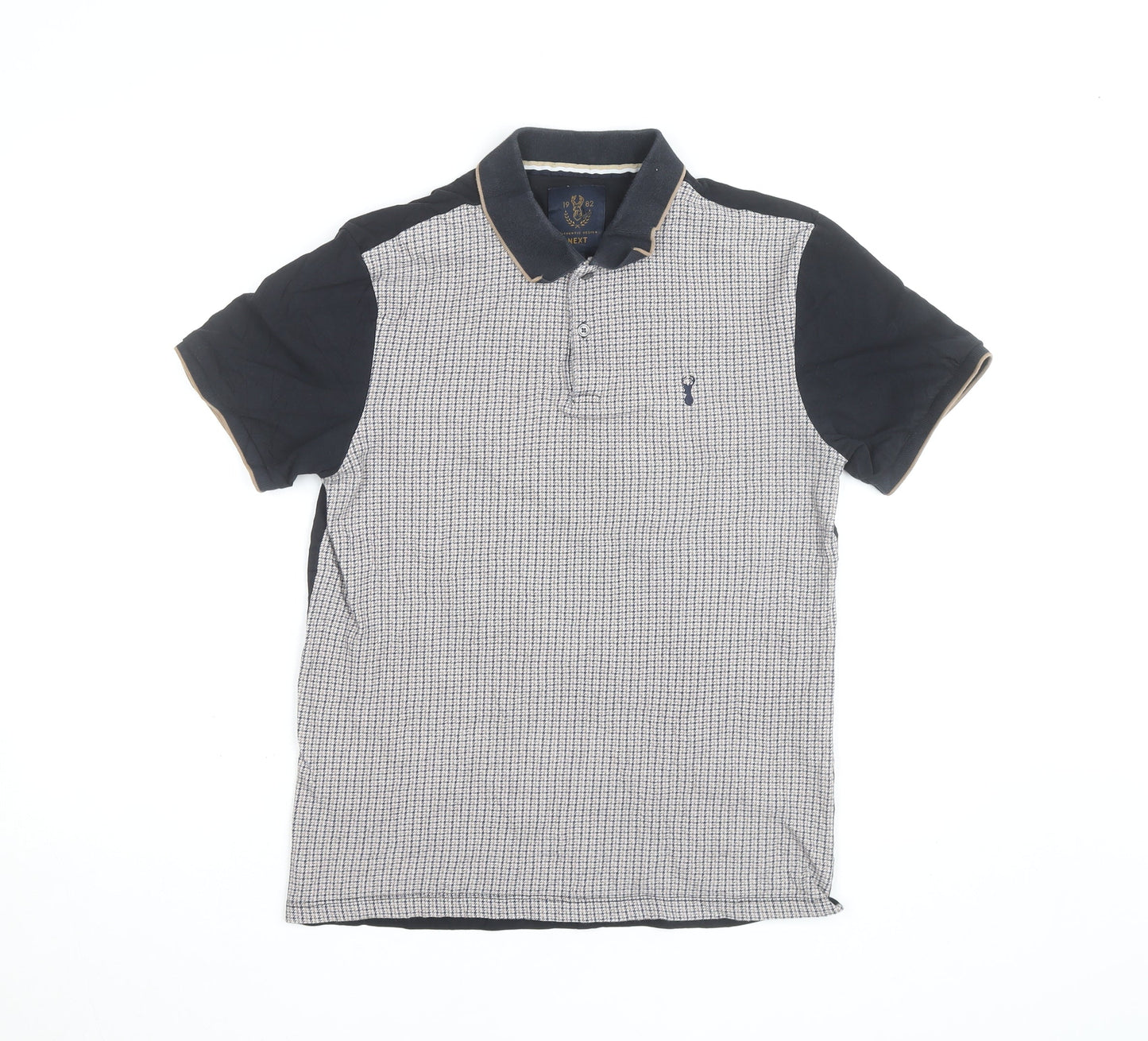 Next Men's Blue Houndstooth Cotton Collared Polo Shirt Size S