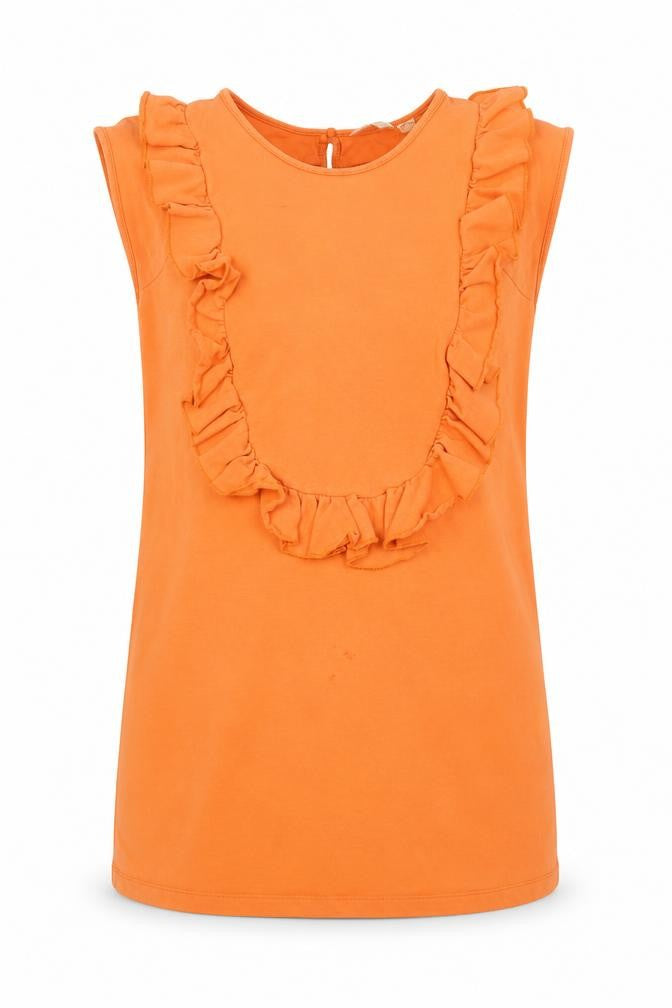 Ted Baker Women’s Orange Ruffle Cotton Tunic Blouse Size M Sleeveless