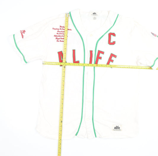 Alife Men's White 2XL Baseball Polo Shirt with Embroidered Logo