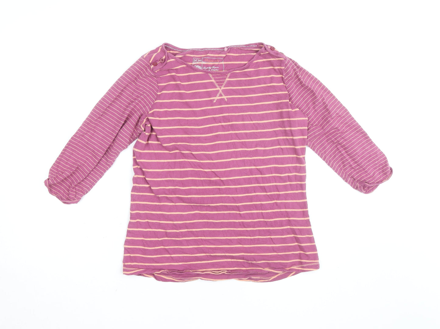 Fat Face Women’s Pink Striped 3/4 Sleeve Cotton T-Shirt Size 12