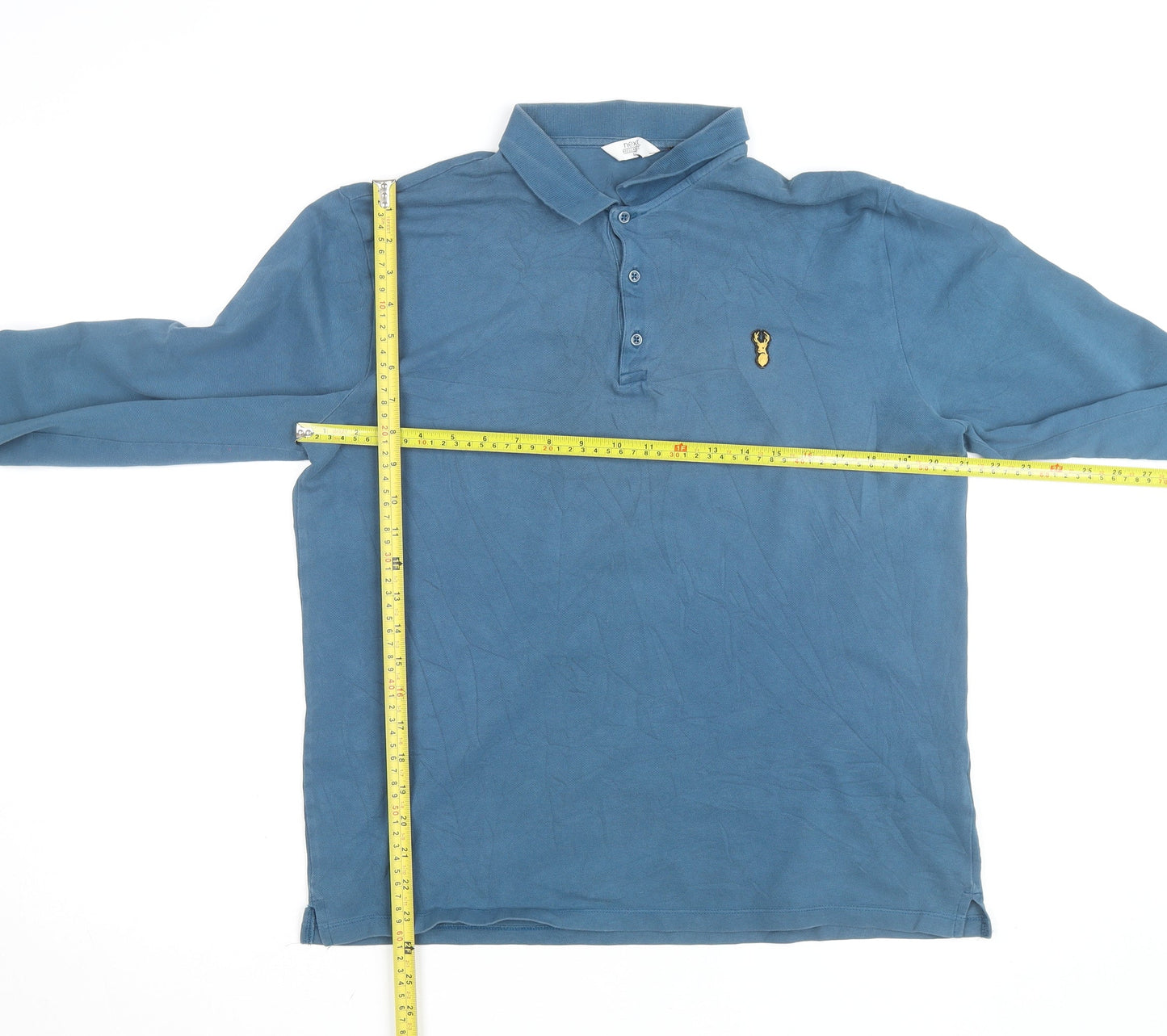 Next Men's Blue Long Sleeve Polo Shirt Regular Fit Size L Cotton Blend