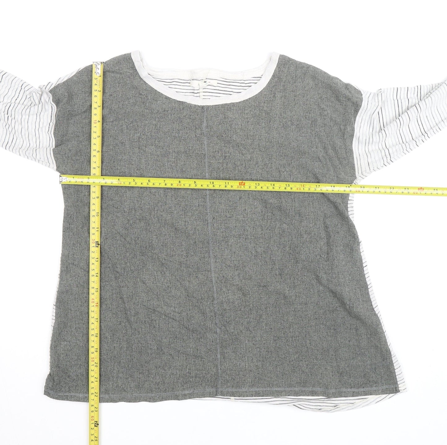 White Stuff Women's Grey Striped Long Sleeve Cotton Top Size 12