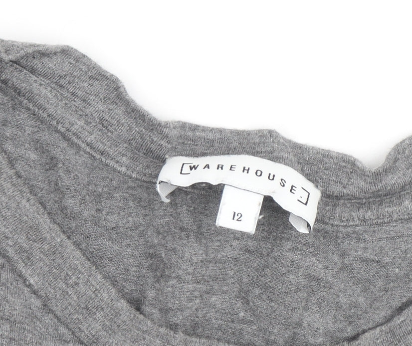 Warehouse Women’s Grey Embroidered Bird Cotton Blend T-Shirt Size 12