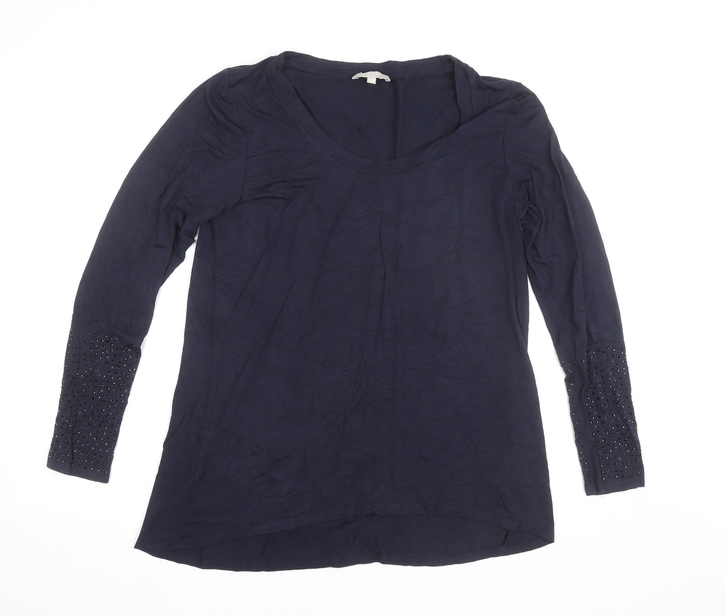Joan Vass Studio Women Navy Long Sleeve Embellished Top L
