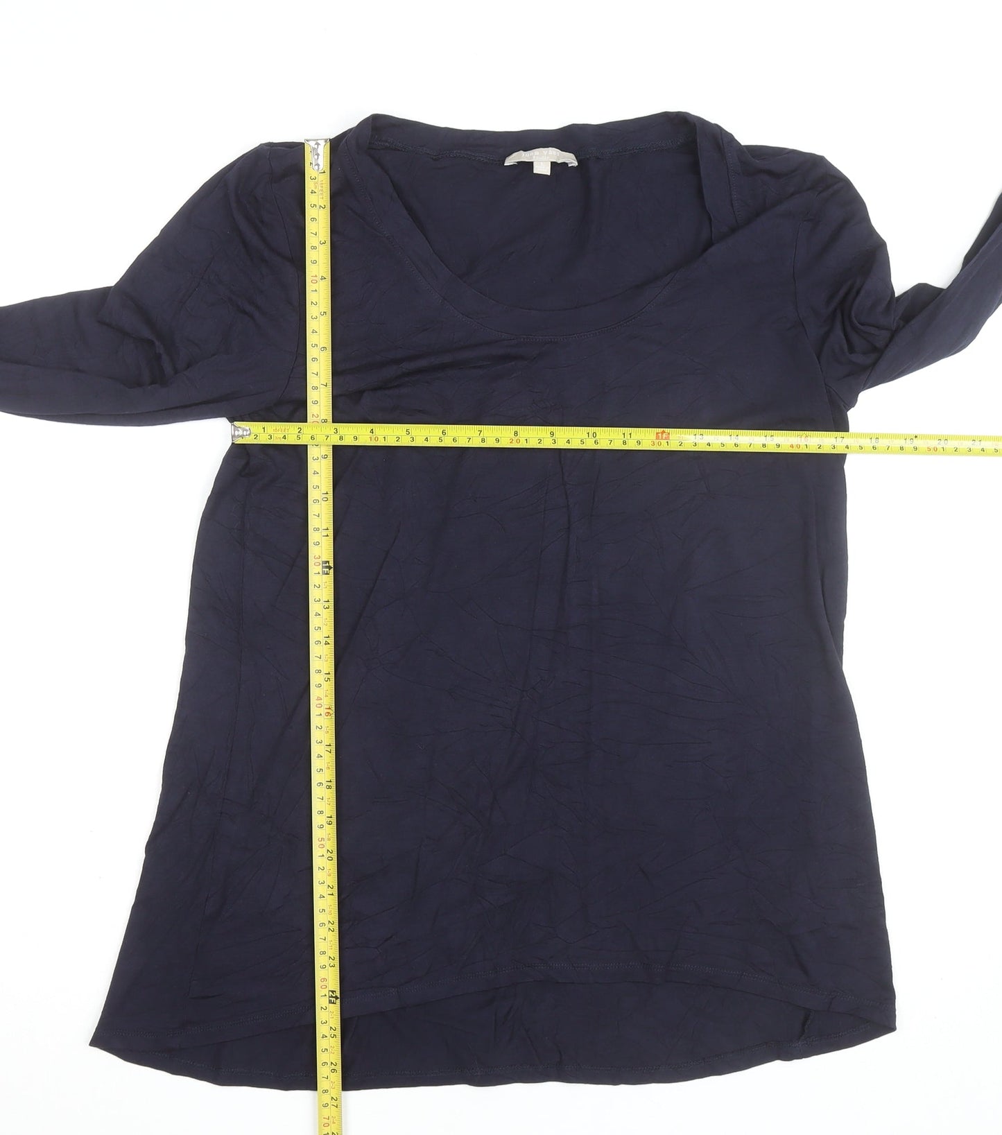 Joan Vass Studio Women Navy Long Sleeve Embellished Top L