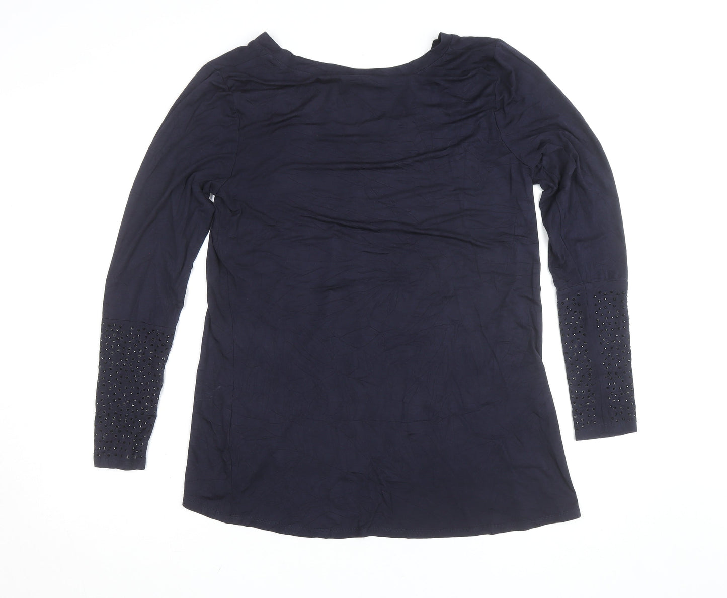 Joan Vass Studio Women Navy Long Sleeve Embellished Top L