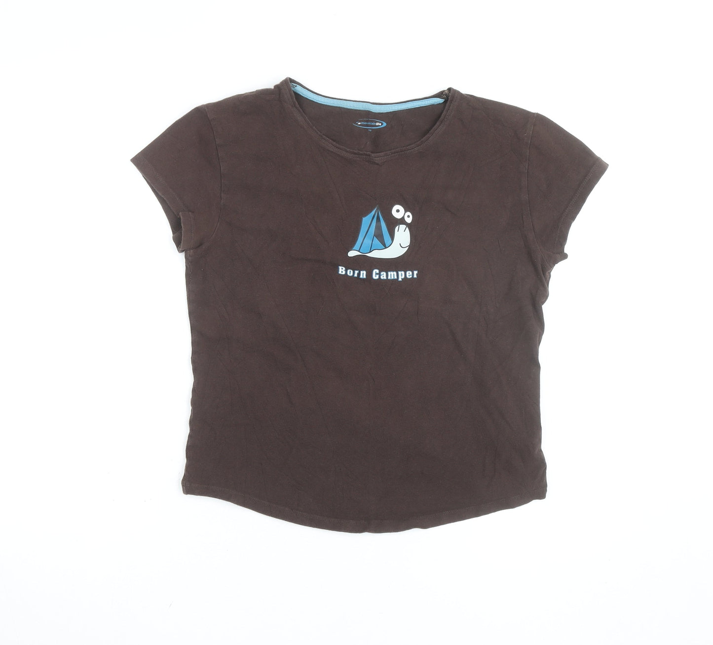 Mountain Life Girls Brown Born Camper Graphic Cotton T-Shirt Size 10
